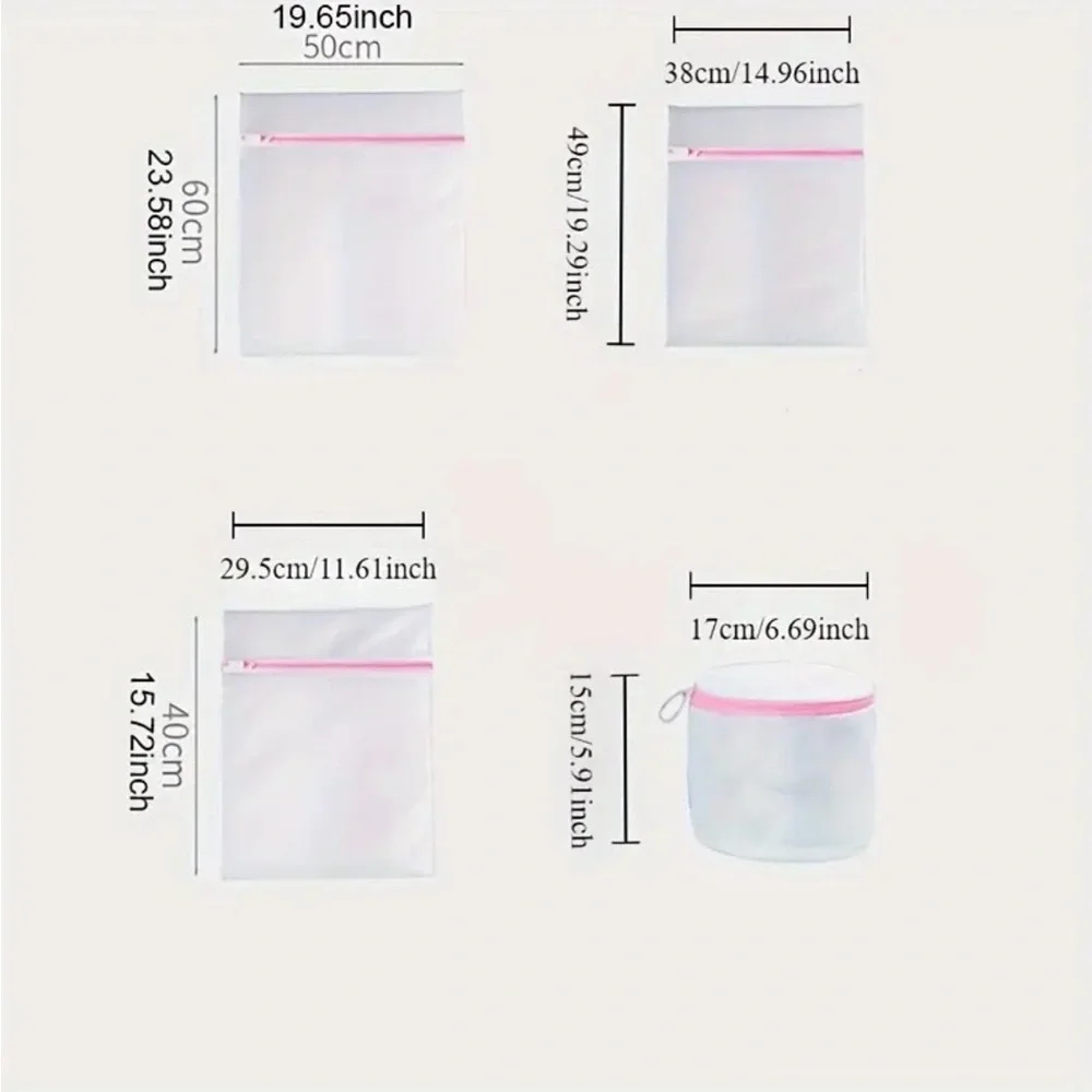 Mesh Laundry Bags Set Pink and White, 4 pcs., NEW